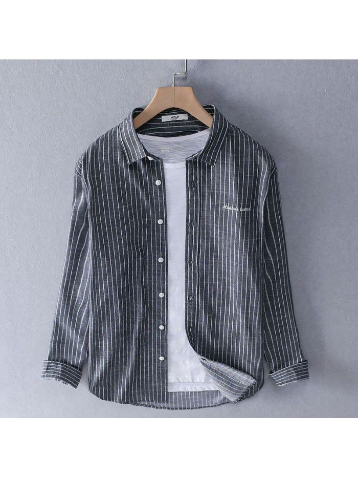  new striped men's long sleeve shirt fresh literary model Korean pure cotton leisure fashion men's shirt 9306 