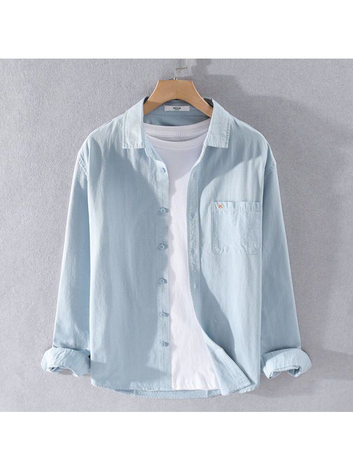 Spring and autumn men's casual long sleeve cotton shirt versatile Japanese simple fashion young men's cotton shirt 9357 