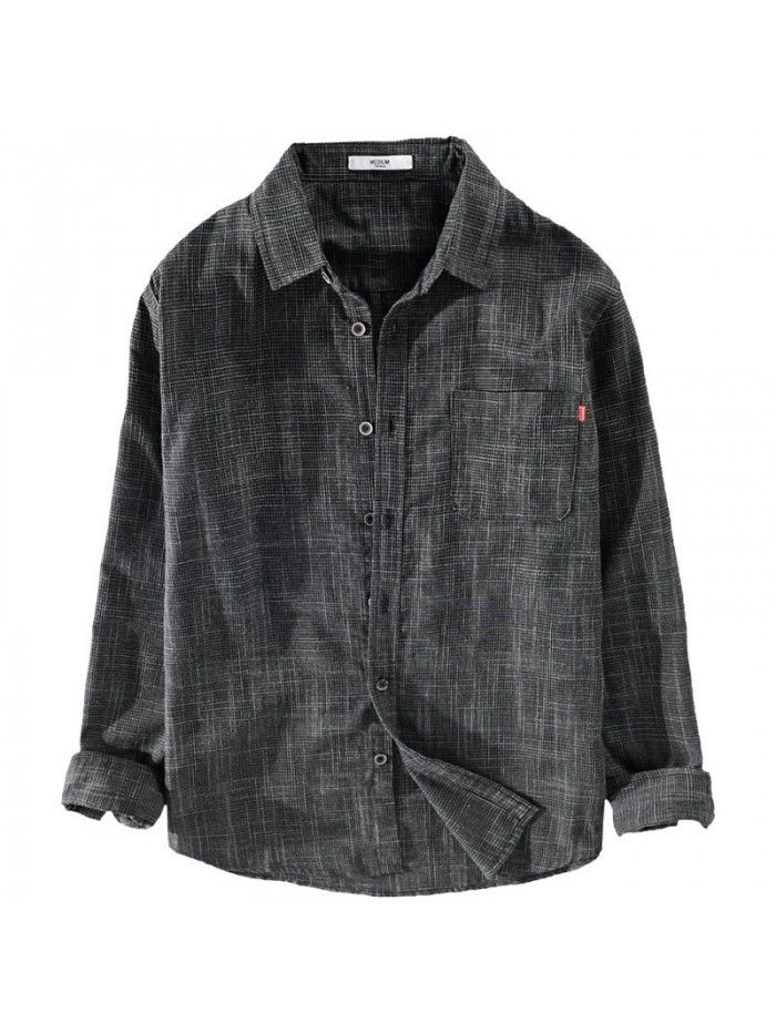 Four seasons men's fashion cool long sleeve shirt Japanese fresh fashion men's cotton simple shirt simple 9391 