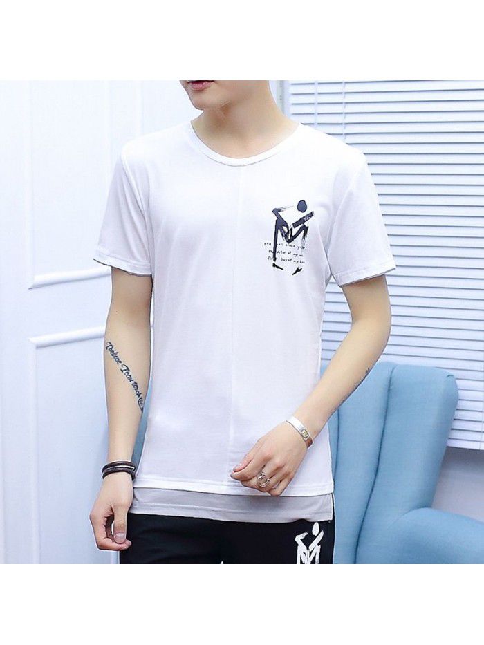  summer new short sleeve t-shirt men's slim fitting men's T-shirt round neck trend half sleeve T-shirt breathable base shirt 