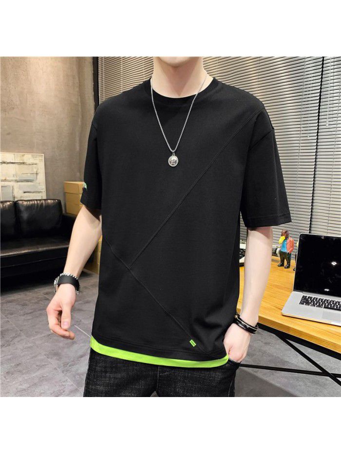  summer new student leisure T-shirt youth round neck short sleeve men's t-shirt men's versatile top 