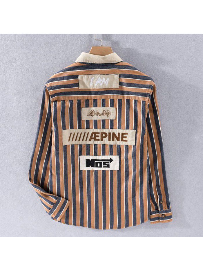 Spring and autumn men's fashion long sleeve shirt fashion retro logo Japanese fashion youth shirt 9386 