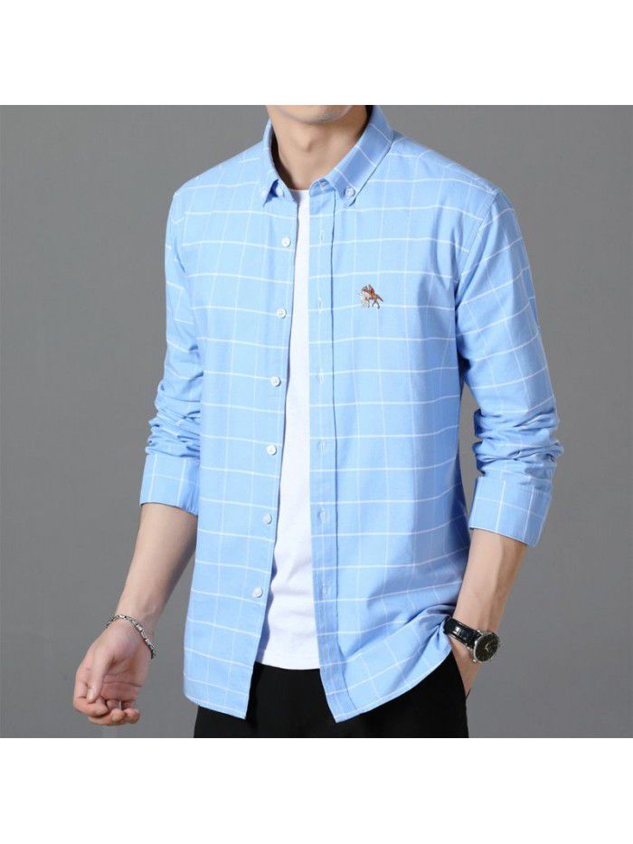 New Oxford spinning long sleeve shirt casual men's wear lining comfortable embroidery base shirt business youth trend 