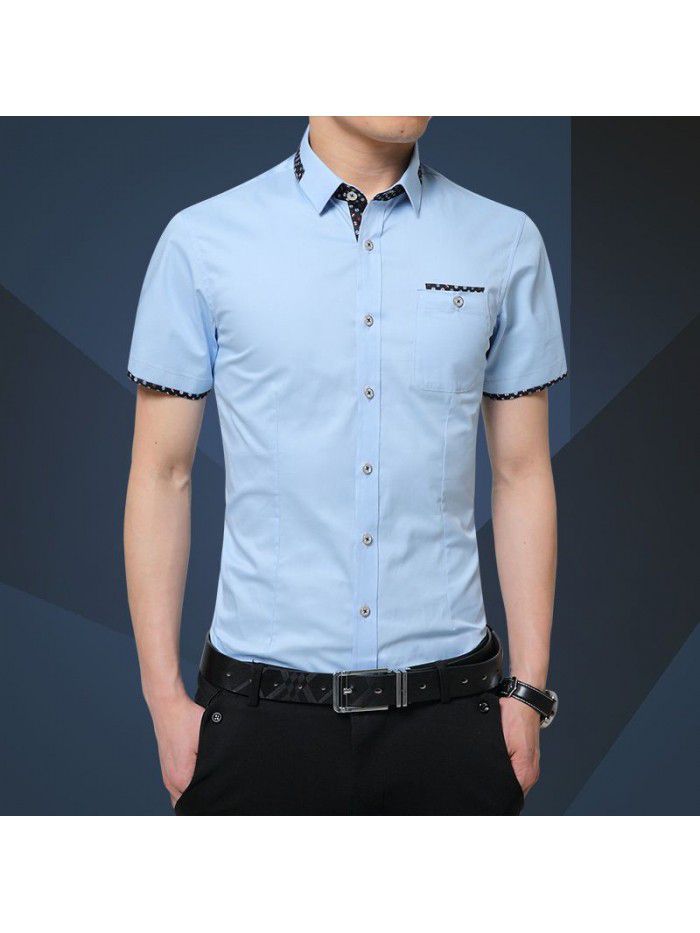  summer men's Short Sleeve Shirt Men's Korean slim men's casual shirt trend men's fashion men's fashion trend 