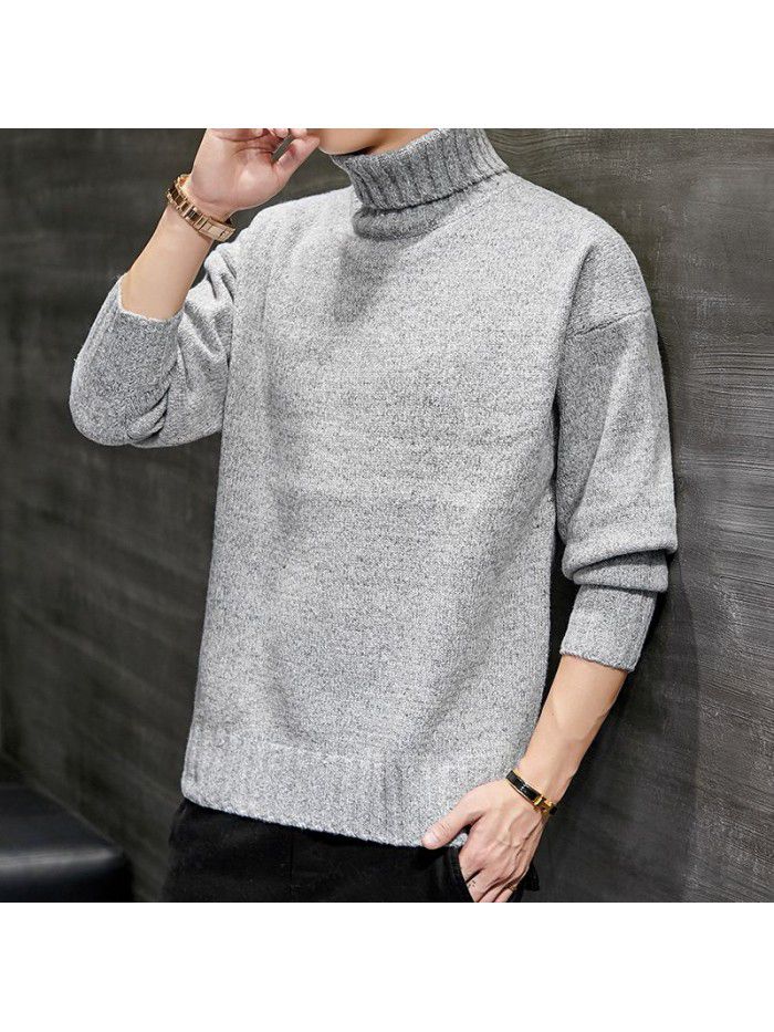 men's new Korean casual sweater autumn and winter slim high collar t-shirt men's warm base shirt men's wear 