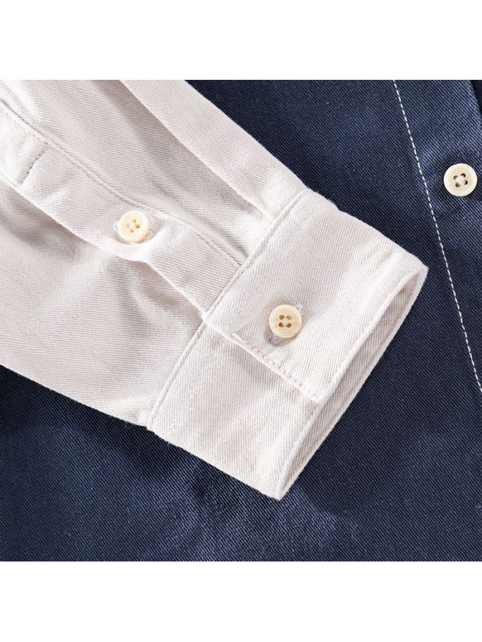 Spring new men's color matching cotton shirt fashion men's casual cool popular Japanese shirt men's 9450 