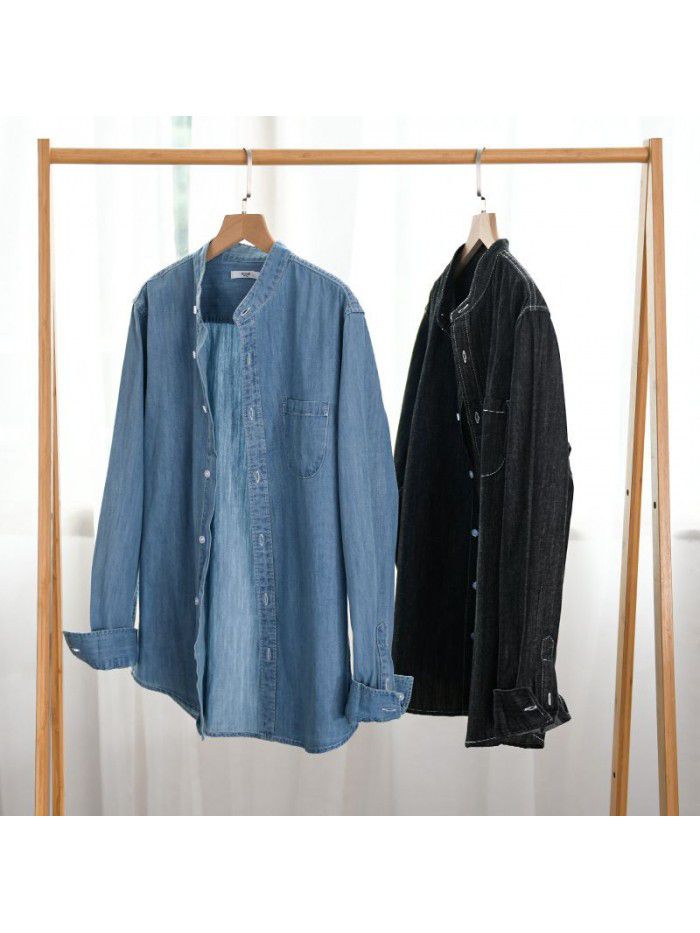 Japanese fashion long sleeve denim shirt men's autumn retro leisure youth art loose cotton shirt 9408 
