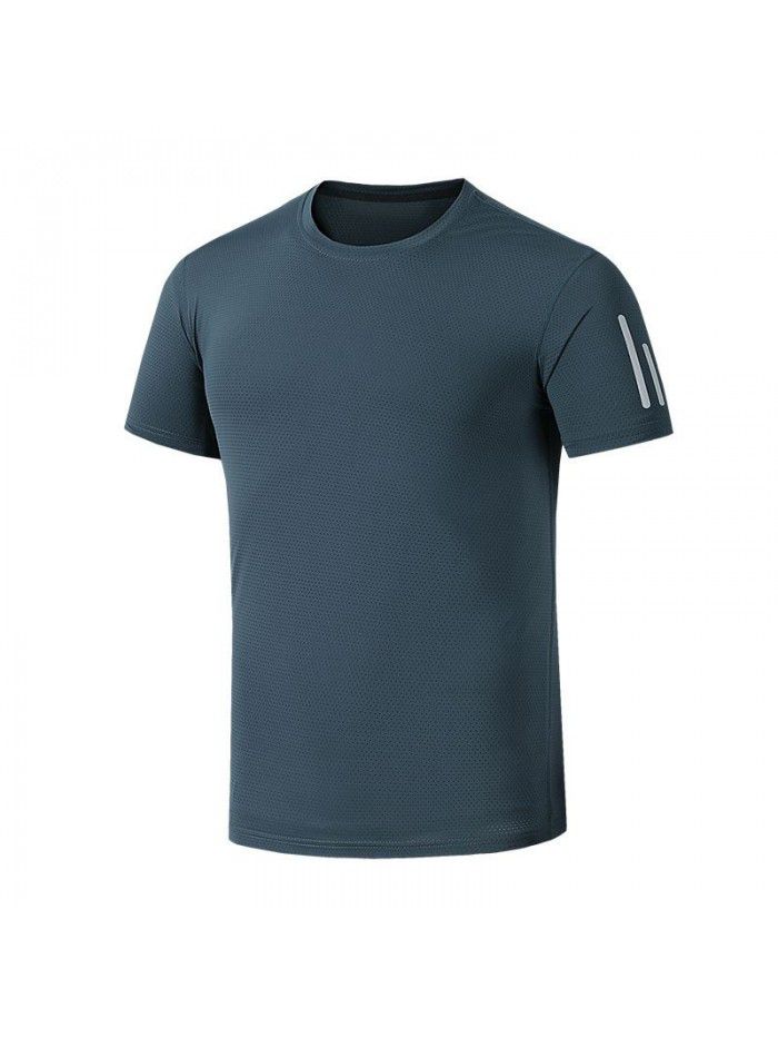 Ice cool and breathable short sleeve t-shirt men's mesh quick drying air conditioner elastic summer large T-shirt half sleeve fashion 