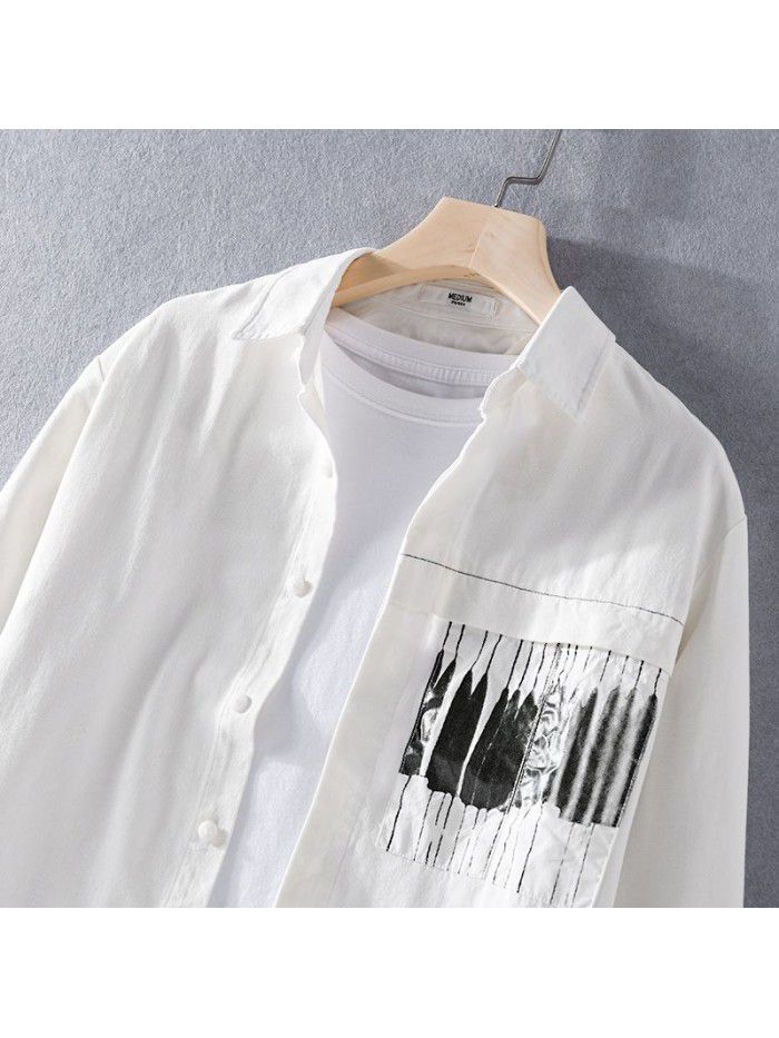 Comfortable men's long sleeve cotton shirt fashion simple youth popular white shirt Japanese casual top 9732 
