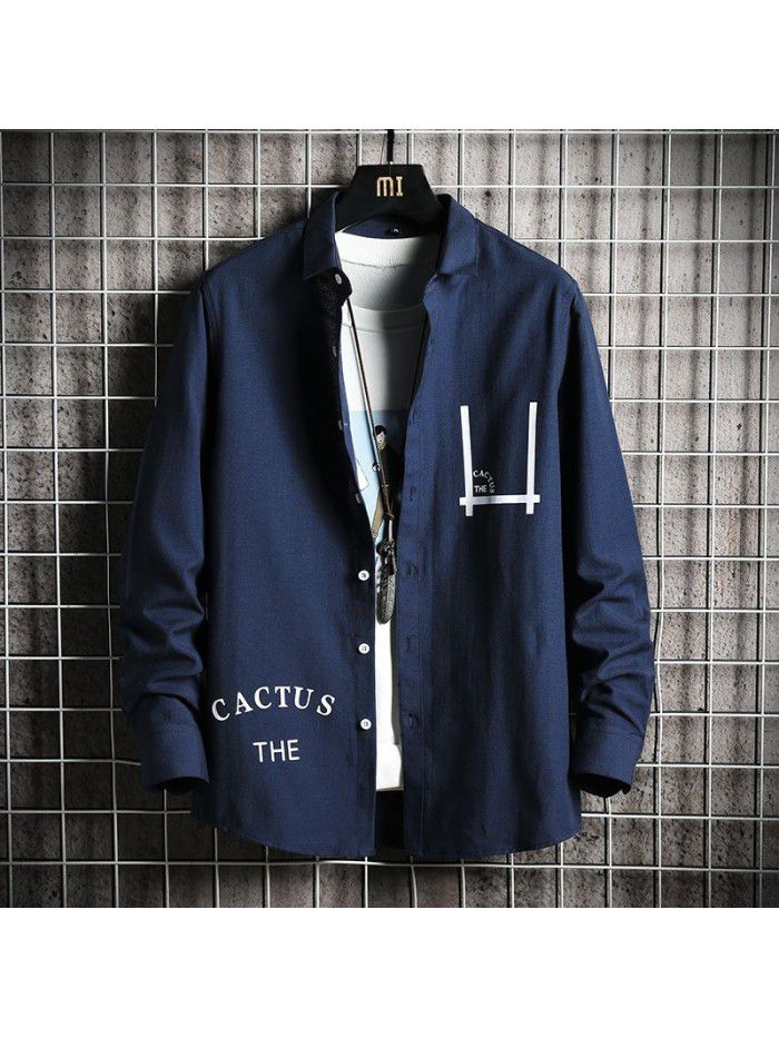  spring new men's shirt Korean fashion Slim Fit Shirt Men's fashion Lapel cardigan men's top 