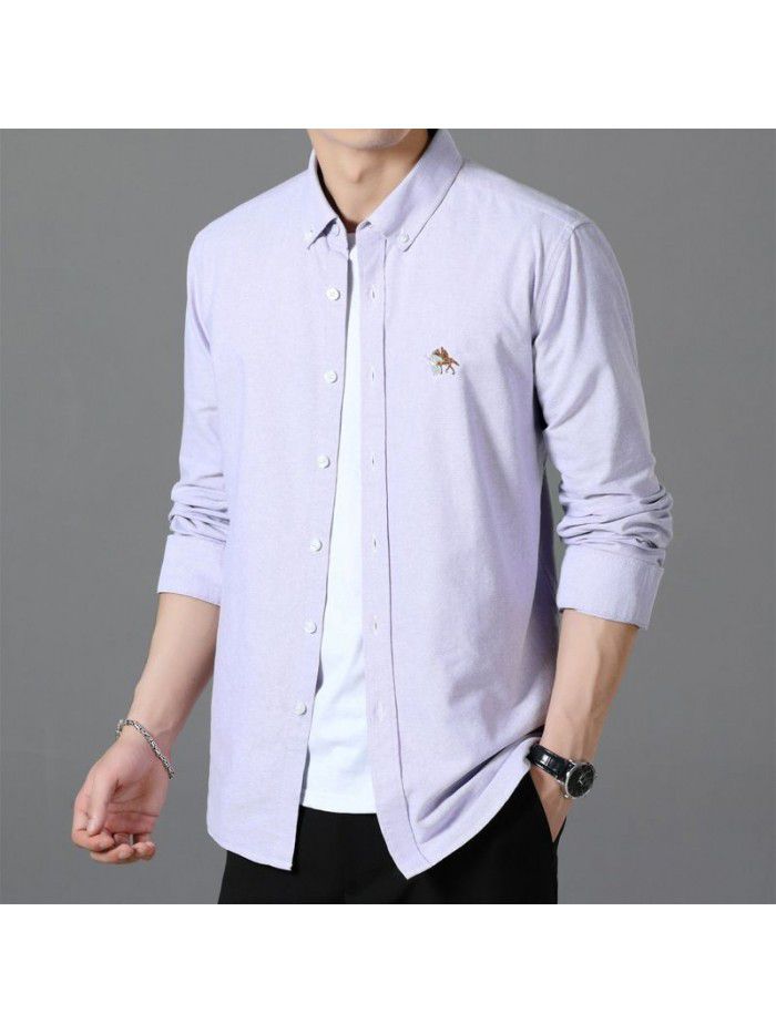New Oxford spinning long sleeve shirt casual men's wear lining comfortable embroidery base shirt business youth trend 