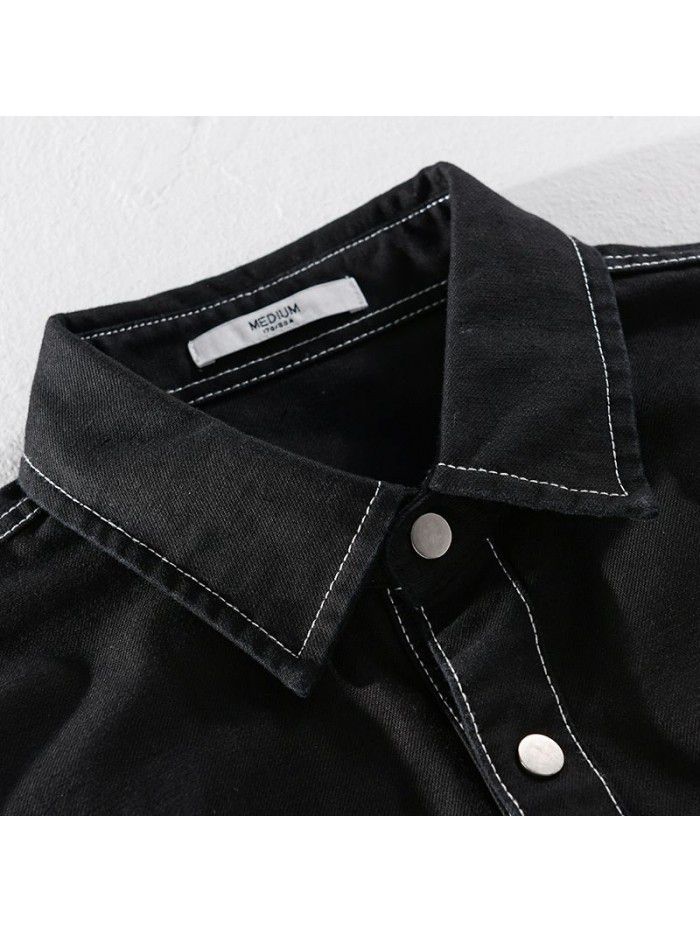 Spring and autumn men's long sleeve shirt Japanese retro trend men's coat black cotton casual cool top 9415 