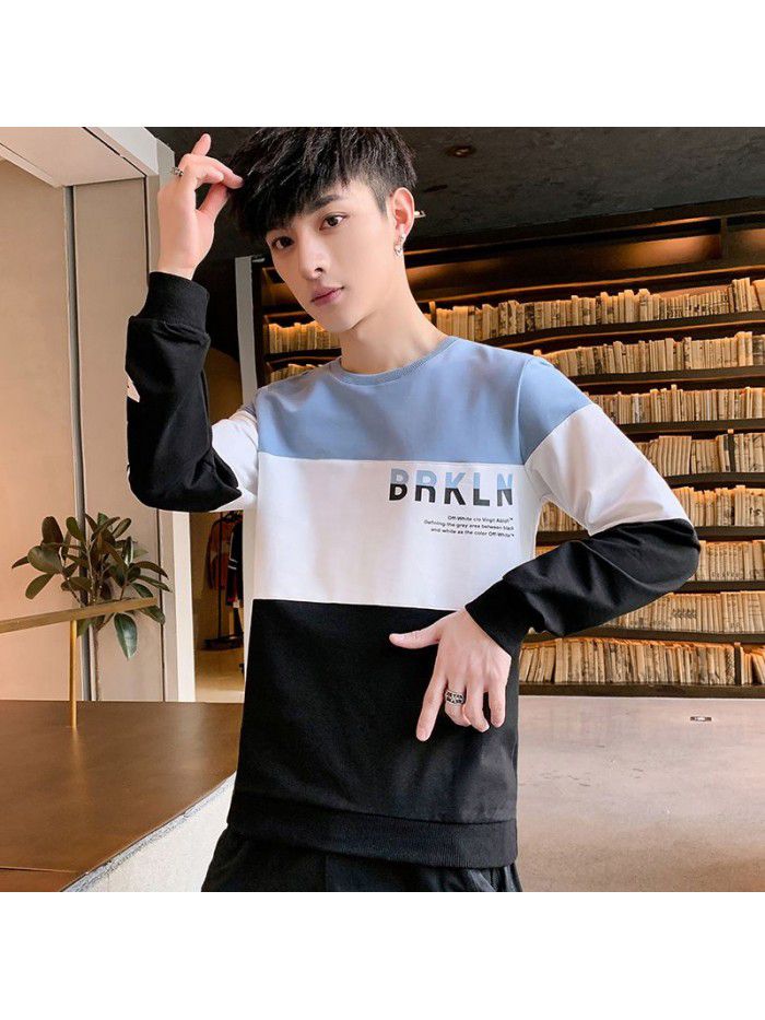  spring new men's T-shirt Korean slim round neck long sleeve casual T-shirt men's top 