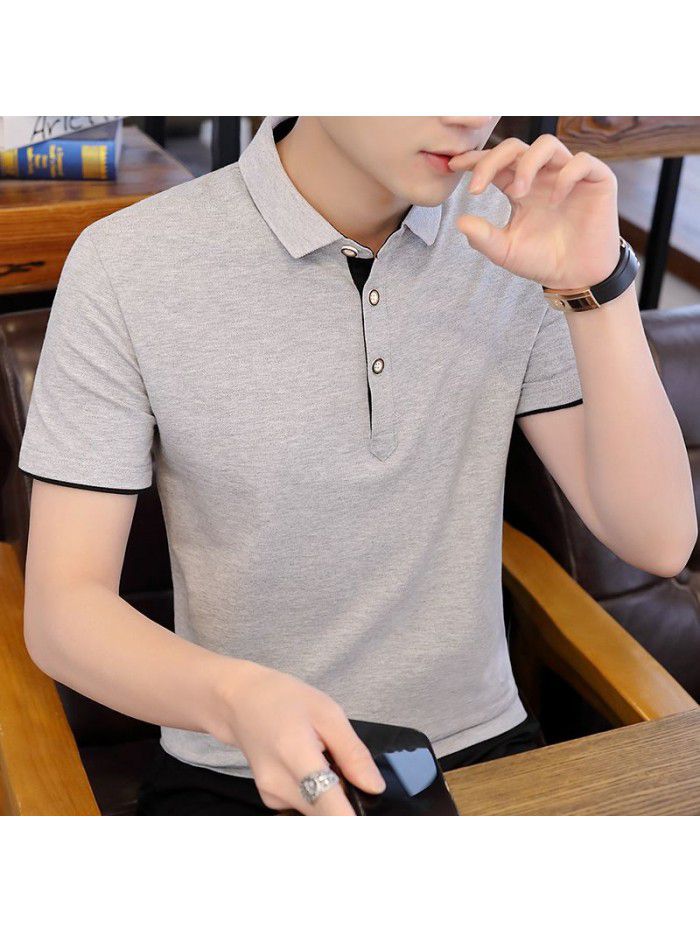  summer new men's Polo Shirt Short Sleeve sports fashion Lapel T-shirt trend slim men's student trend 