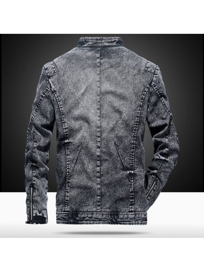 Men's Plush denim jacket autumn and winter  new Korean fashion casual slim warm collar jacket fashion 