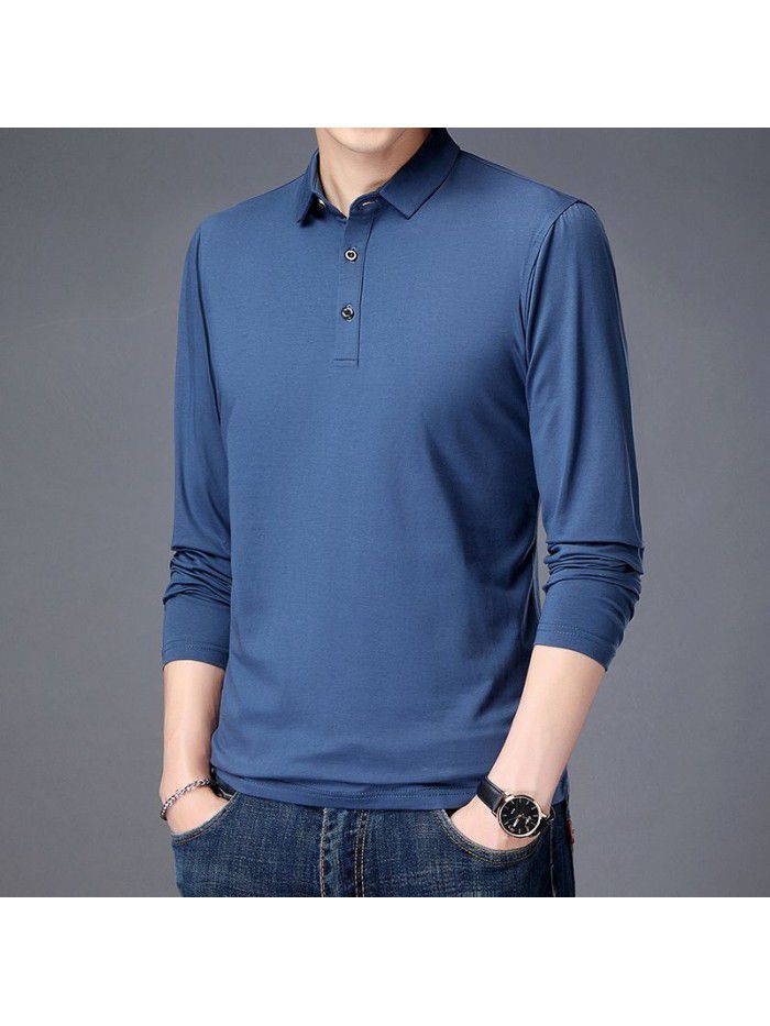  spring and autumn cotton long sleeve t-shirt men's casual slim fitting round neck men's shirt T-shirt middle aged Dad 