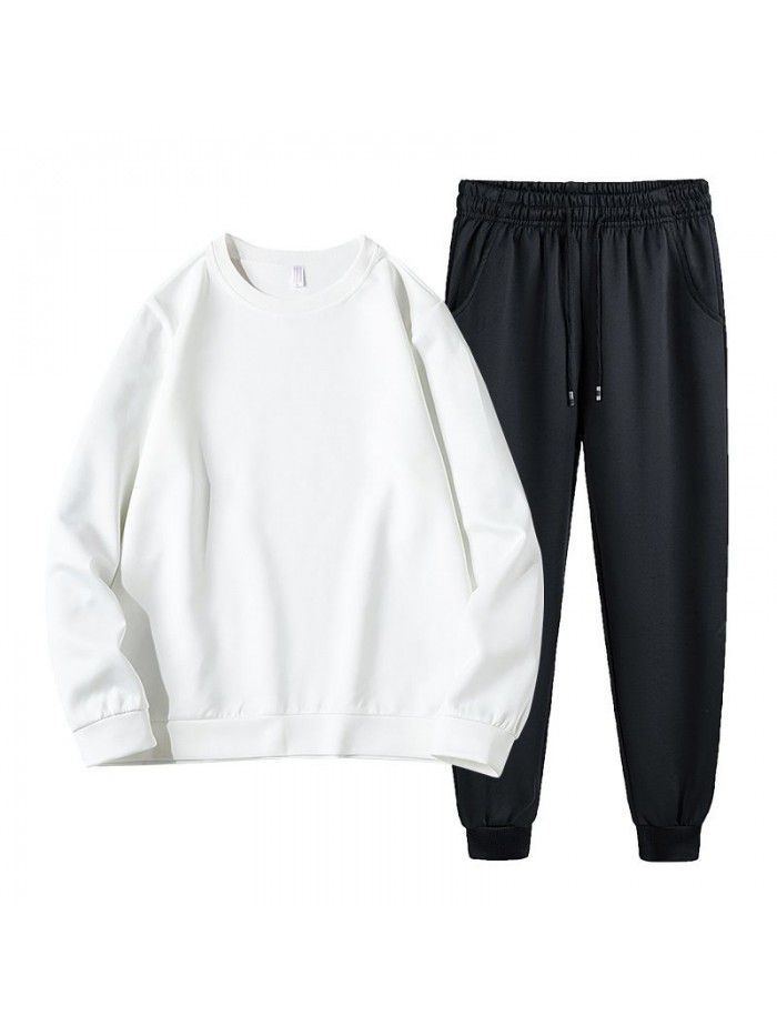 Long sleeve round neck sweater suit men's leisure sports running fitness suit long pants men's two piece suit trend 