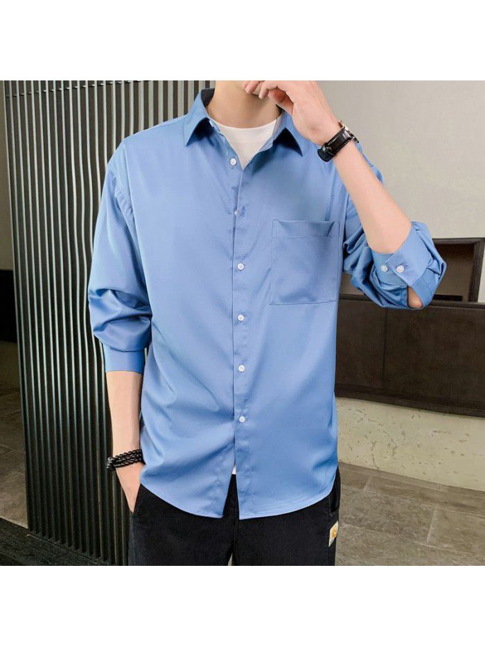 Long sleeve shirt men's autumn  new fashion leisure business solid color shirt men's fashion slim fit 