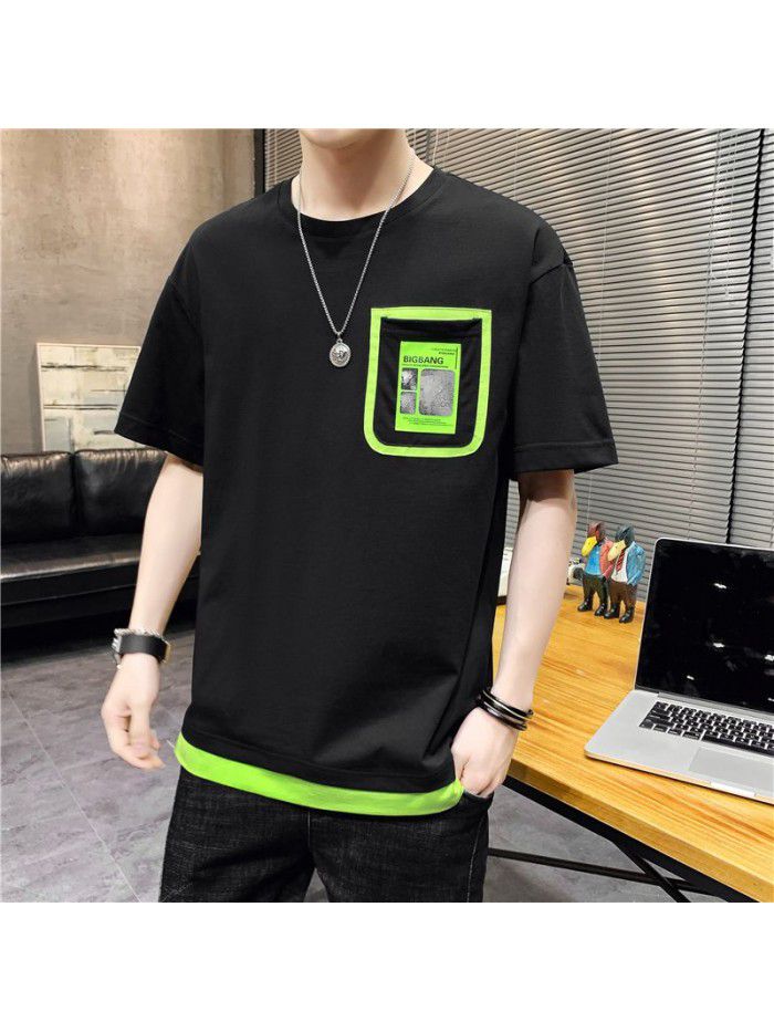  summer new men's T-shirt youth casual versatile half sleeve T-shirt loose tooling student top 
