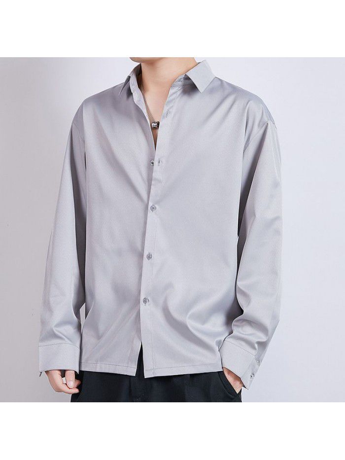 new long sleeve shirt men's white shirt spring casual men's loose solid business bottom coat men's wear 