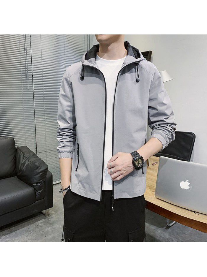 Men's jacket spring autumn new Hooded Jacket youth Korean fashion fashion simple men's casual coat 