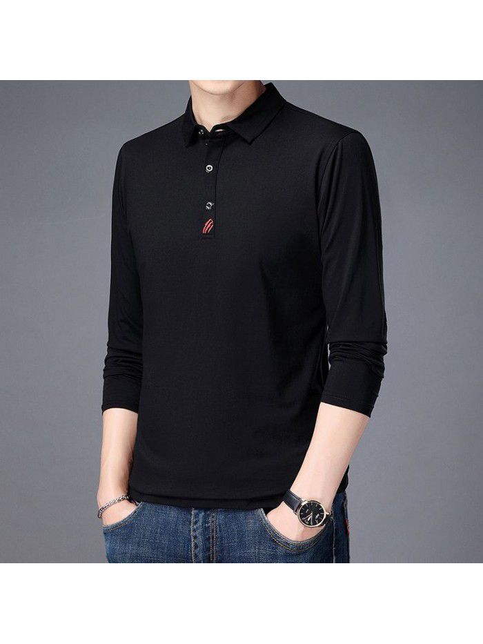  spring and autumn cotton long sleeve t-shirt men's casual slim fitting round neck men's shirt T-shirt middle aged Dad 