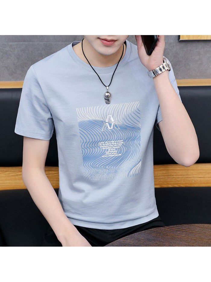  summer new short sleeve t-shirt men's fashion trend leisure slim round neck printing men's T-shirt wholesale 
