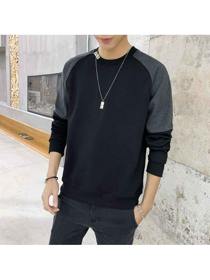 Weiyi men's  autumn new men's wear Korean fashion loose round neck bottom shirt Hong Kong Style youth student trend 
