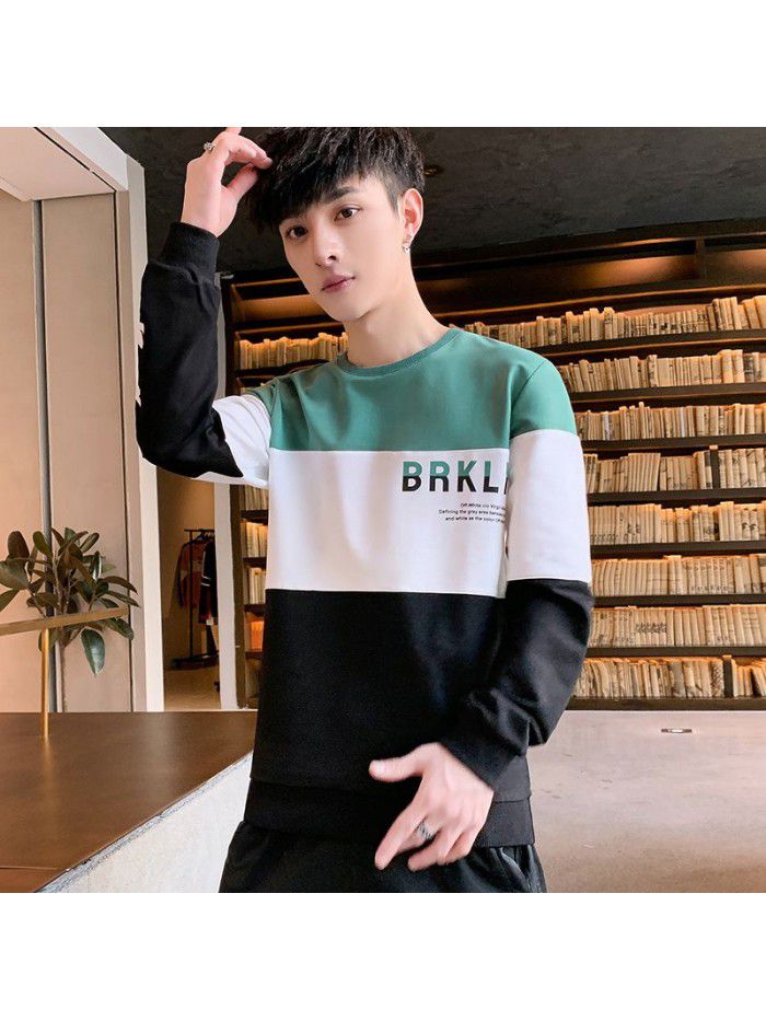  spring new men's T-shirt Korean slim round neck long sleeve casual T-shirt men's top 