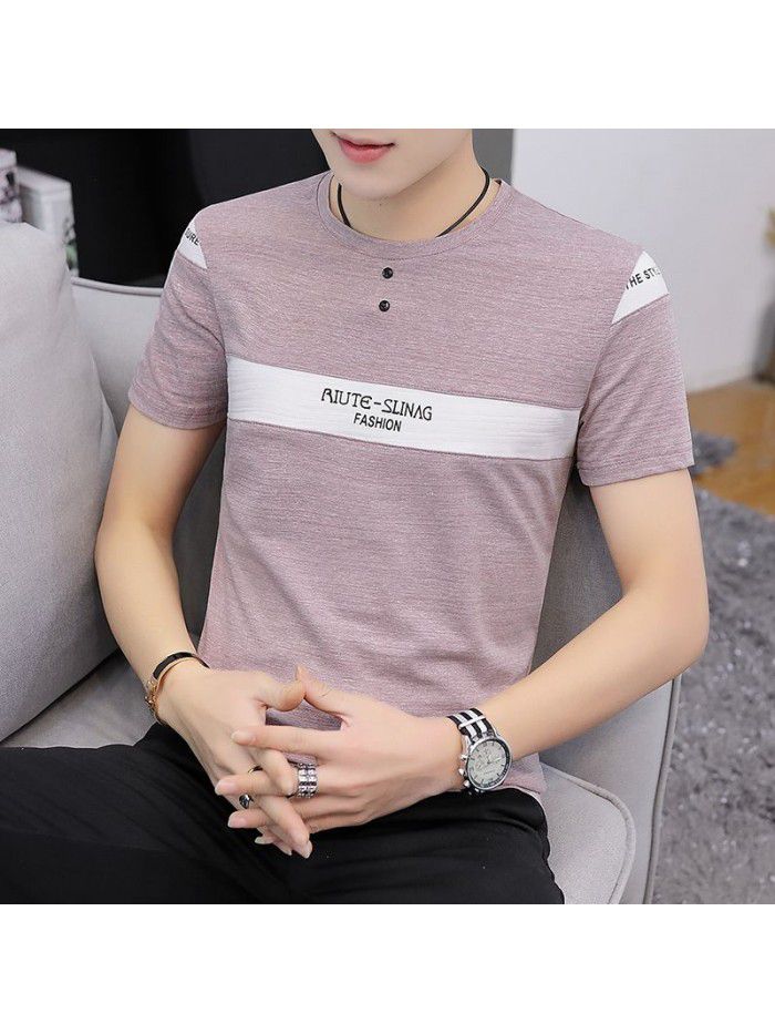  new summer men's short sleeve cotton t-shirt men's casual slim round neck color matching base shirt men's wholesale 