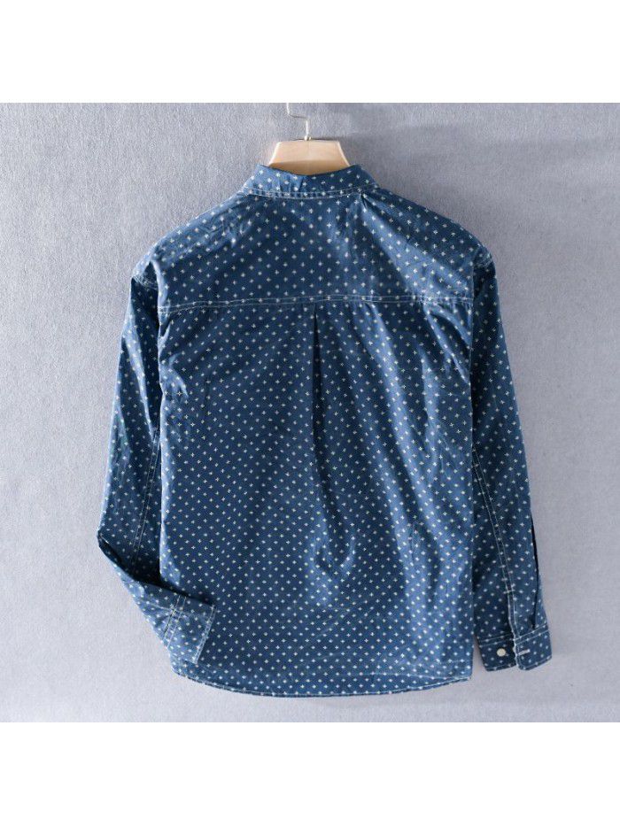 Japanese leisure printing men's long sleeve shirt comfortable fashion youth spring new cotton shirt 9728 