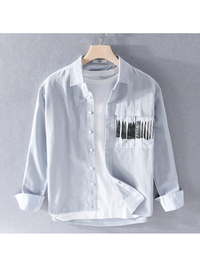 Comfortable men's long sleeve cotton shirt fashion simple youth popular white shirt Japanese casual top 9732 