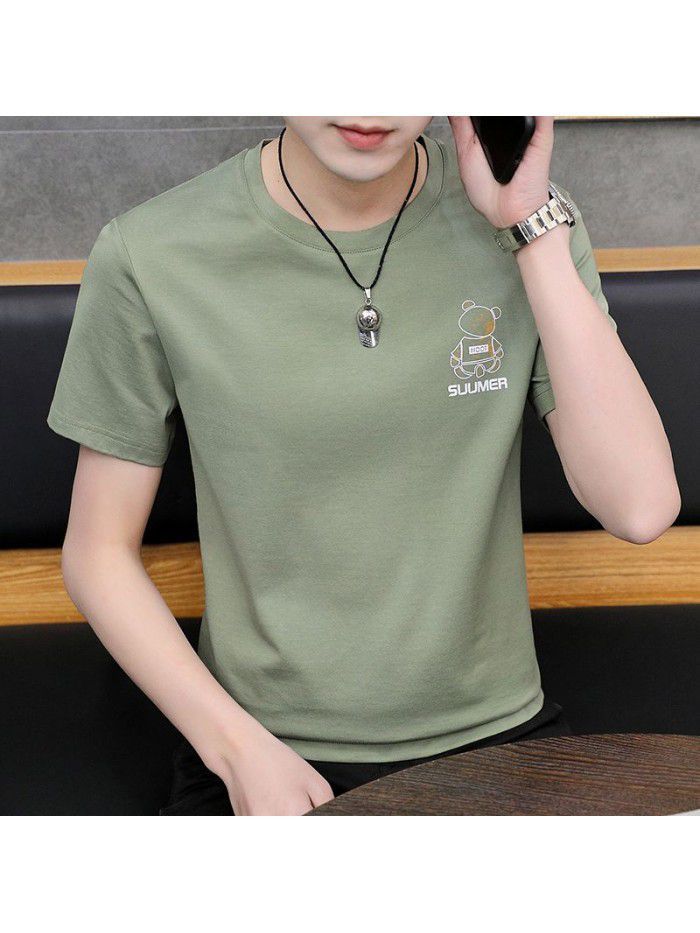  summer new short sleeve t-shirt men's fashion trend leisure slim round neck printing men's T-shirt wholesale 