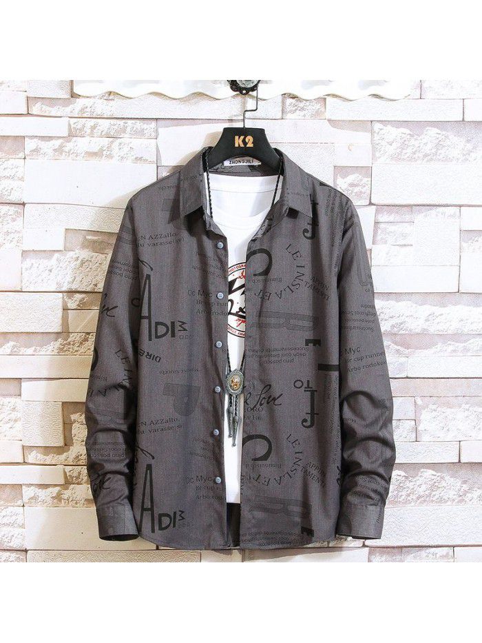  autumn new men's shirt fashion leisure long sleeve Lapel shirt cardigan men's National Fashion Top 
