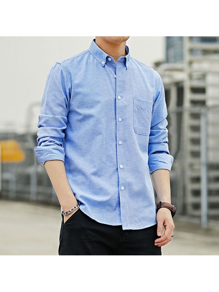 men's long sleeve shirt spring autumn casual slim solid color shirt Korean version shirt men's student trend 