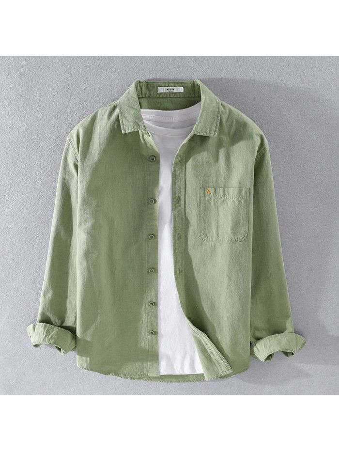 Spring and autumn men's casual long sleeve cotton shirt versatile Japanese simple fashion young men's cotton shirt 9357 