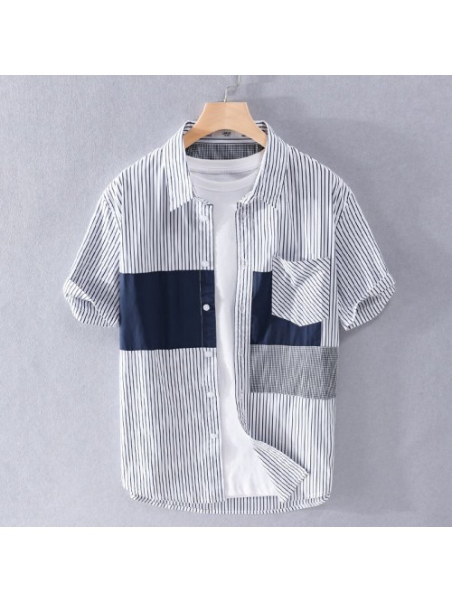Summer men's casual striped shirt, fresh lite...