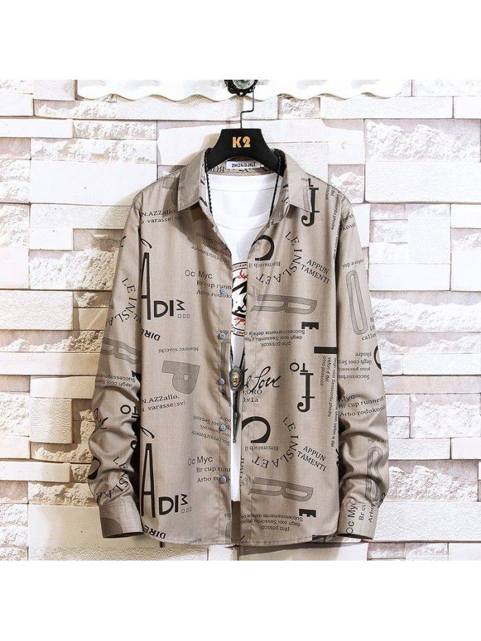  autumn new men's shirt fashion leisure long sleeve Lapel shirt cardigan men's National Fashion Top 