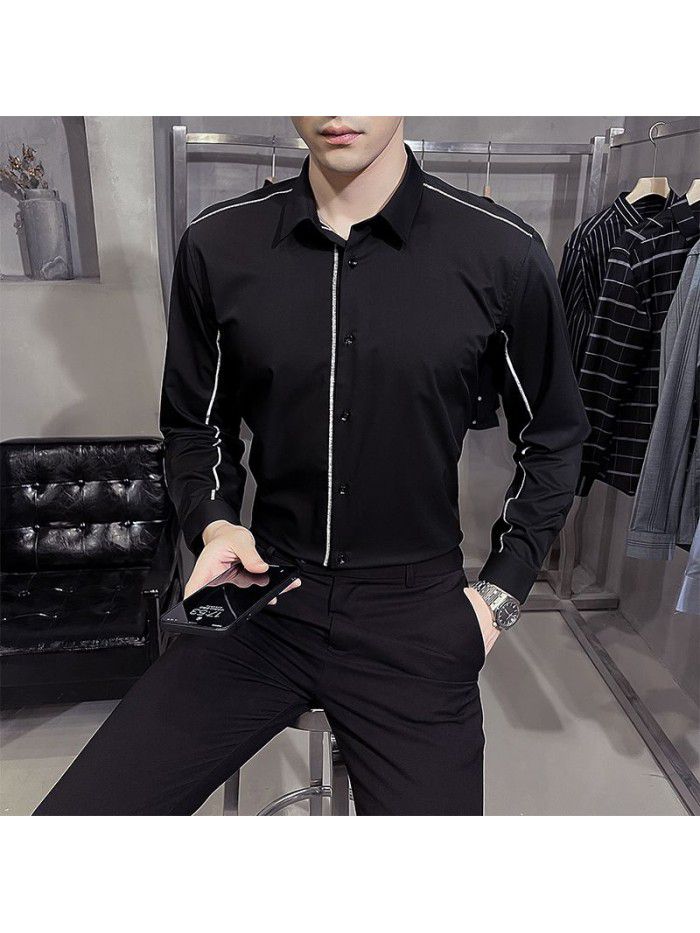  spring and summer shirt men's Korean version slim Lapel men's Striped Shirt Men's casual business professional shirt 