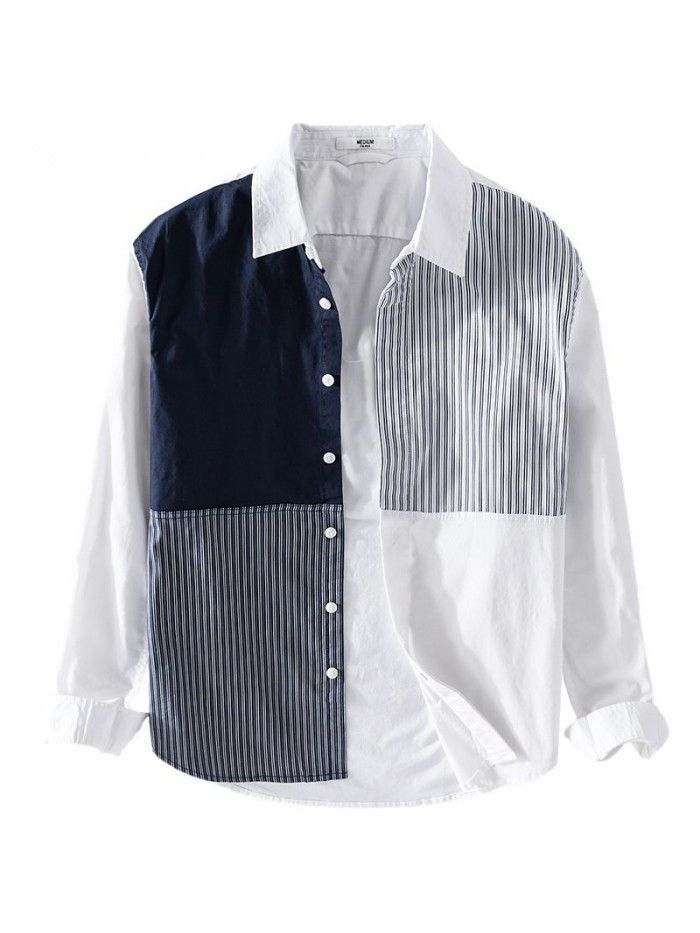Spring men's new color matching cotton shirt youth leisure fresh cool comfortable bottomed men's shirt 9729 