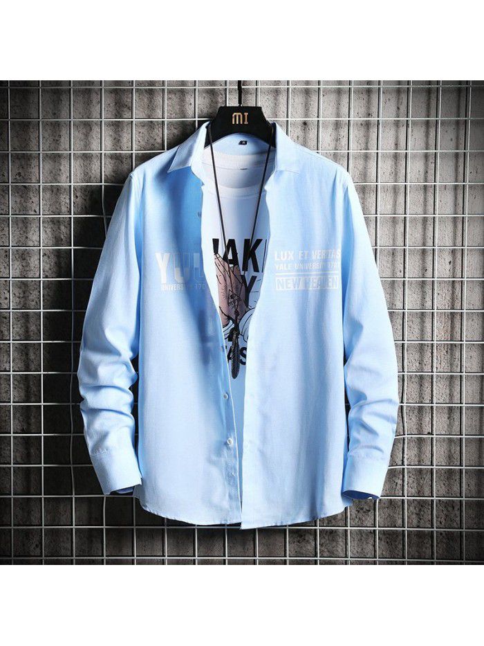  spring new men's shirt Korean fashion Slim Fit Shirt Men's fashion Lapel cardigan men's top 