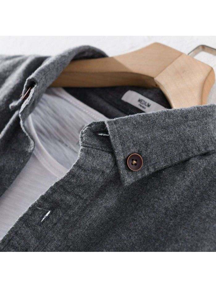 Autumn and winter new shirt retro frosted loose fashion shirt coat men's long sleeve solid color youth top 9426 