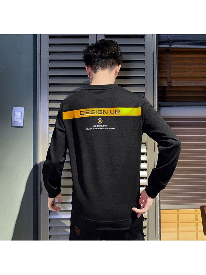  spring new men's long sleeve T-shirt fashion fashion men's casual round neck Pullover versatile T-shirt base men's wear 