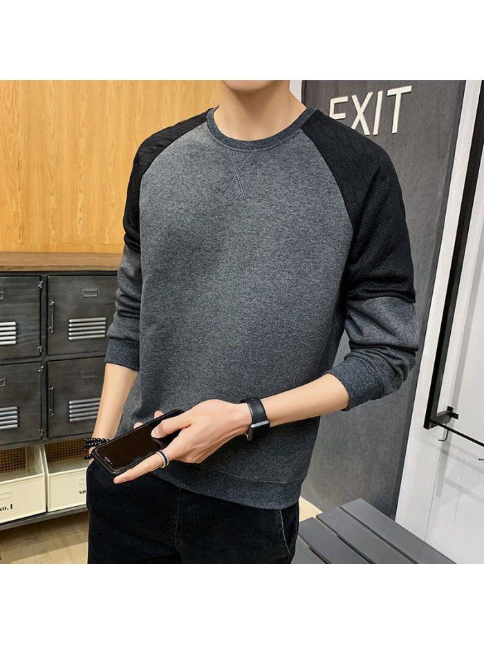Weiyi men's  autumn new men's wear Korean fashion loose round neck bottom shirt Hong Kong Style youth student trend 