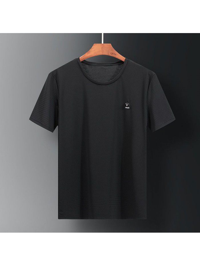 Ice silk breathable short sleeve men's t-shirt men's fast dry elastic summer new sports slim men's T-shirt half sleeve fashion 