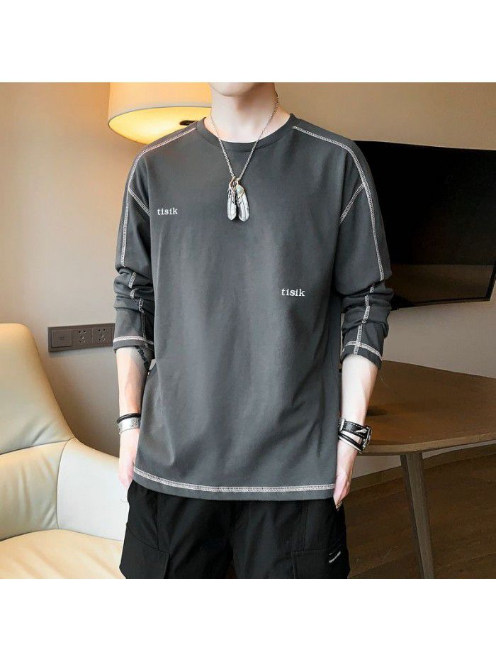 autumn new men's long sleeve t-shirt men's elastic top men's cotton Korean round neck T-shirt 