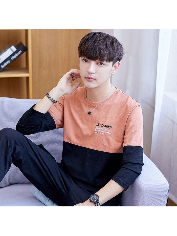  long sleeve t-shirt men's round neck simple and versatile autumn cotton casual long sleeve t-shirt men's youth fashion 