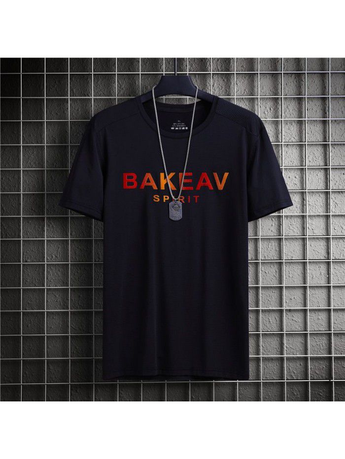 Ice cool and breathable short sleeve t-shirt men's quick drying mesh large air conditioner elastic summer men's T-shirt half sleeve 