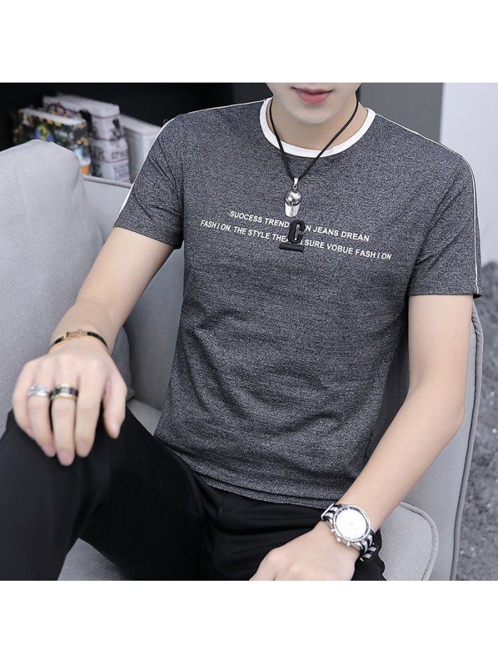  new summer men's short sleeve cotton t-shirt men's casual slim round neck color matching base shirt men's wholesale 