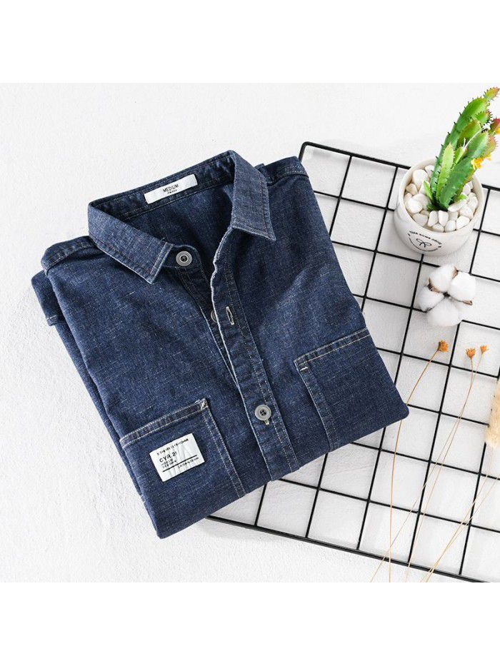 Denim shirt men's long sleeve Korean fashion handsome men's work shirt autumn Japanese casual coat 9727 